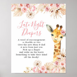 Blush Roze Giraffe Baby shower Late Night Luier Poster