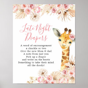 Blush Roze Giraffe Baby shower Late Night Luier Poster