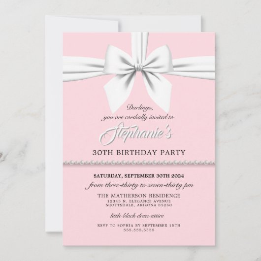 Blush Roze Girly Fancy Tiffany Verjaardagsuitnodig Kaart (Voorkant)