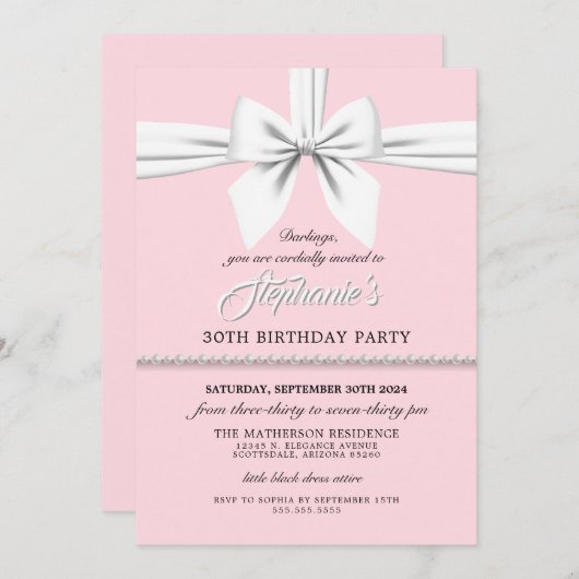 Blush Roze Girly Fancy Tiffany Verjaardagsuitnodig Kaart (Voorkant / Achterkant)