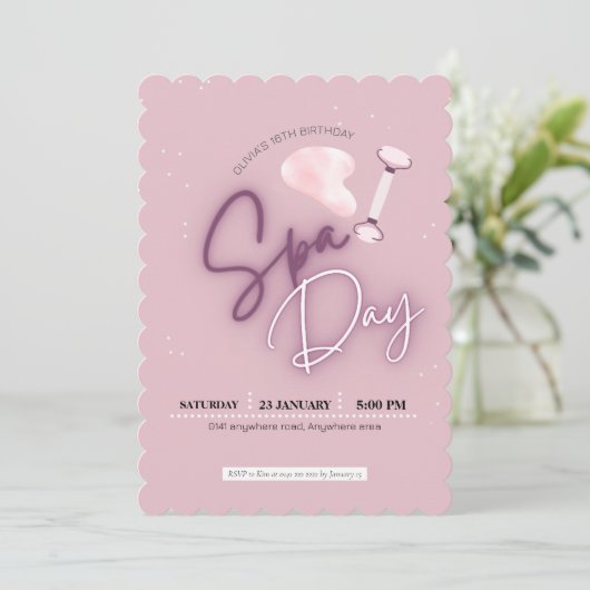 Blush roze, girly, spa verjaardag kaart (Staand voorkant)