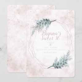 Blush Roze Glam Geometrische Botanische Sweet 16 F Kaart