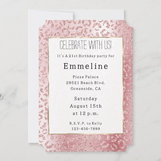 Blush Roze Glam Glitter Luipaard Kaart (Voorkant)