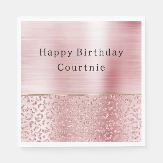 Blush Roze Glam Glitter Luipaard Servet (Voorkant)