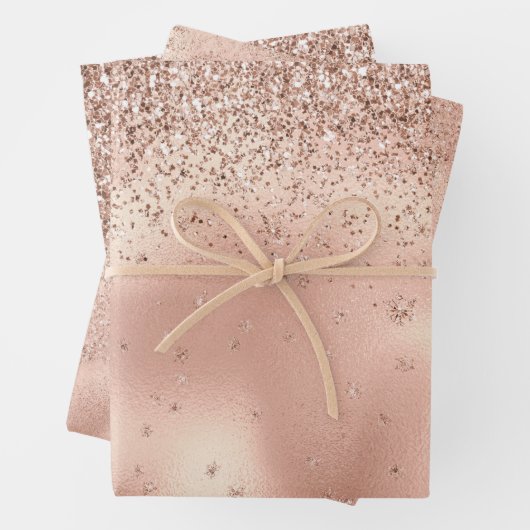Blush roze glam Glitter Snowflake Inpakpapier Vel (In situ)