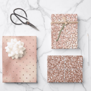 Blush roze glam Glitter Stippen Leopard Print Inpakpapier Vel