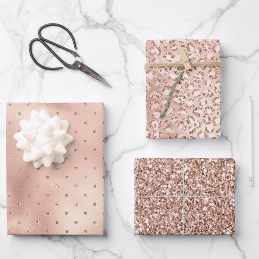 Blush roze glam Glitter Stippen Leopard Print Inpakpapier Vel (Voorkant)