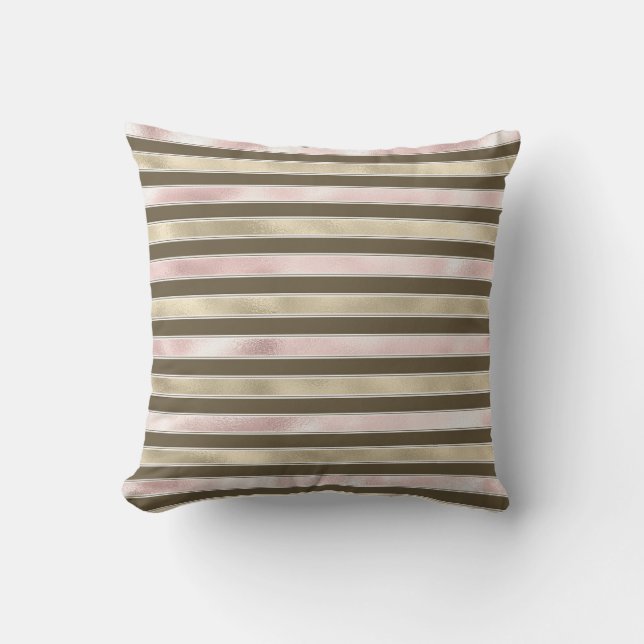 Blush roze glam Gold Brown Stripes Kussen (Voorkant)