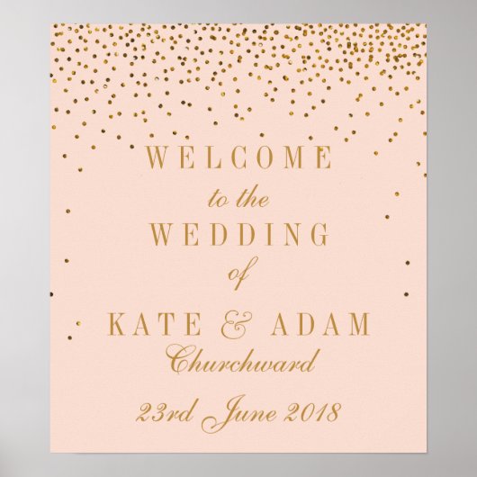 Blush roze & Glam Gold Confetti Weddenschap Welkom Poster (Voorkant)