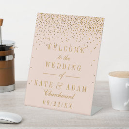 Blush roze & Glam Gold Confetti Weddenschap Welkom Reclamebord Met Voetstuk