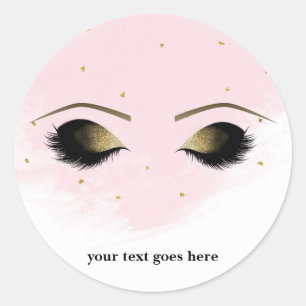 Blush Roze Glam Gouden Make-up Wimpers Favor Ronde Sticker