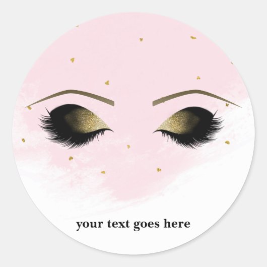 Blush Roze Glam Gouden Make-up Wimpers Favor Ronde Sticker (Voorkant)