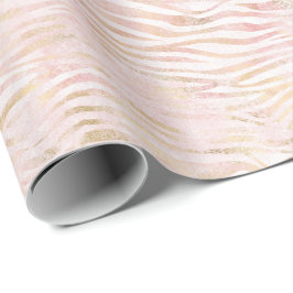 Blush Roze Glam Gouden Zebra Print Cadeaupapier