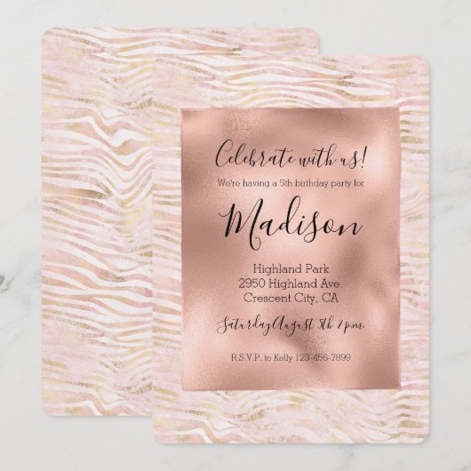 Blush Roze Glam Gouden Zebra Print Kaart (Voorkant / Achterkant)