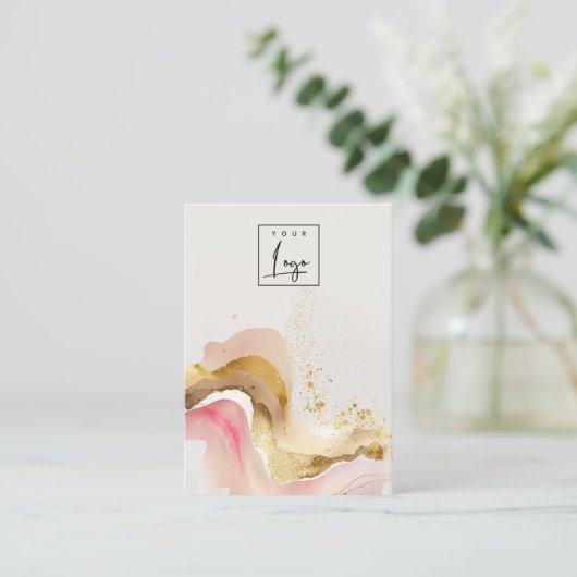 Blush Roze Glanzende Logo Blank Sieraden Display Visitekaartje (Staand voorkant)