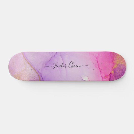 Blush roze glitter aangepaste naam skateboard (Horizontaal)