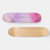 Blush roze glitter aangepaste naam skateboard (Horizontaal)