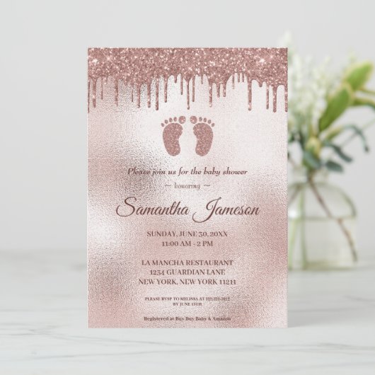 Blush Roze Glitter Baby Voeten Meisje Baby shower Kaart (Staand voorkant)