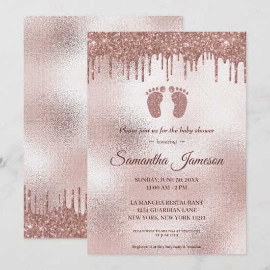 Blush Roze Glitter Baby Voeten Meisje Baby shower Kaart (Voorkant / Achterkant)