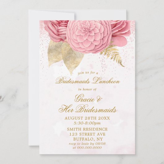 Blush roze glitter Bridesmaids Luncheon Uitnodigin (Voorkant)
