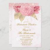 Blush roze glitter Bridesmaids Luncheon Uitnodigin (Voorkant / Achterkant)