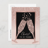 Blush Roze Glitter Champagne Toast 21e Verjaardag Briefkaart (Voorkant / Achterkant)