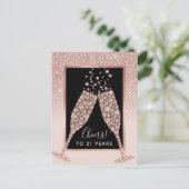 Blush Roze Glitter Champagne Toast 21e Verjaardag Briefkaart (Staand voorkant)