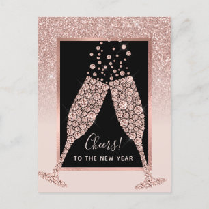 Blush Roze Glitter Champagne Toast Nieuwjaar Briefkaart