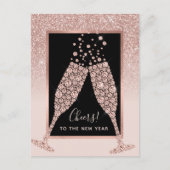 Blush Roze Glitter Champagne Toast Nieuwjaar Briefkaart (Voorkant)