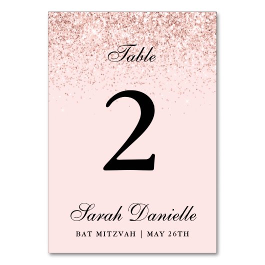 Blush roze glitter Confetti Personalized Tabel Num Kaart (Achterkant)