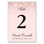 Blush roze glitter Confetti Personalized Tabel Num Kaart (Voorkant)