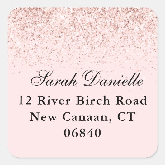 Blush Roze Glitter Confetti Retouradres Vierkant Vierkante Sticker (Voorkant)