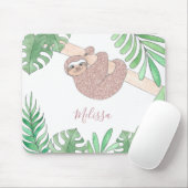 Blush Roze Glitter Cute Oerwoud Diernaam Muismat (Met muis)