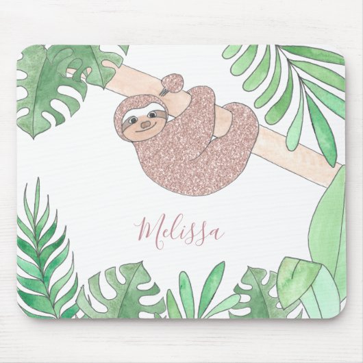 Blush Roze Glitter Cute Oerwoud Diernaam Muismat (Voorkant)