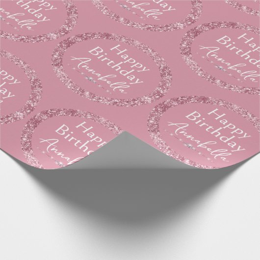 Blush Roze Glitter & Diamanten Gelukkige Verjaarda Cadeaupapier (Hoek)