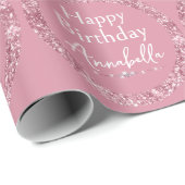 Blush Roze Glitter & Diamanten Gelukkige Verjaarda Cadeaupapier (Rol Hoek)