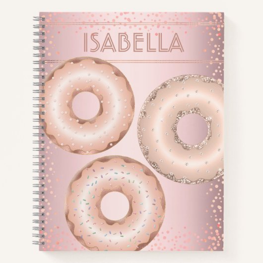 Blush roze glitter donuts moderne trendy naam notitieboek (Voorkant)