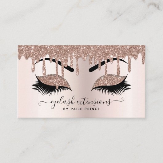 Blush roze glitter Drip Makeup Artist Lashist Visitekaartje (Voorkant)
