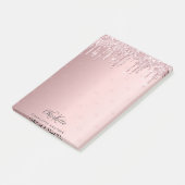 Blush roze glitter drip monogram initiaal post-it® notes (Schuin)
