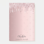 Blush roze glitter drip monogram initiaal post-it® notes (Voorkant)