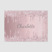 Blush roze glitter druipt girale monogram tissuepapier (Voorkant)