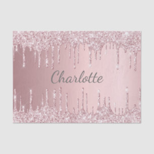 Blush roze glitter druipt girale monogram tissuepapier