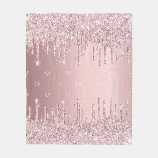 Blush roze glitter druipt sparkle monogram fleece deken (Voorkant)