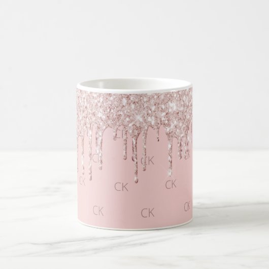 Blush roze glitter druipt sparkle monogram koffiemok (Center)