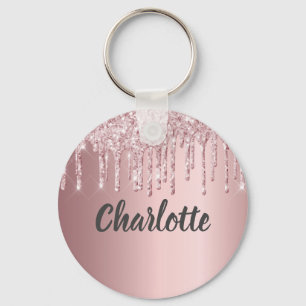 Blush roze glitter druist monogram luxe sleutelhanger