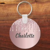 Blush roze glitter druist monogram luxe sleutelhanger (Voorkant)