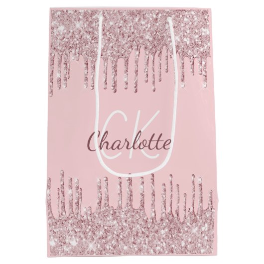 Blush roze glitter druist monogram script luxe medium cadeauzakje (Achterkant)