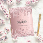 Blush roze glitter druppels monogram script 2025 planner