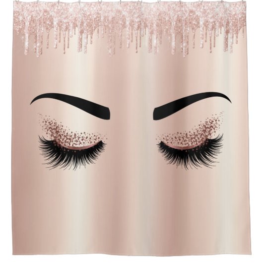Blush roze glitter druppels ogen wimpers roos goud douchegordijn (Voorkant)