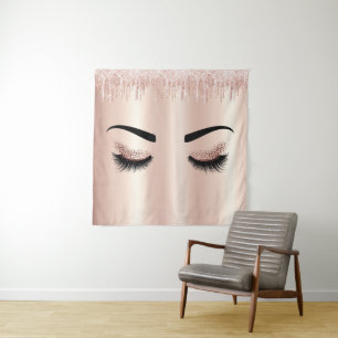 Blush roze glitter druppels ogen wimpers roos goud wandkleed